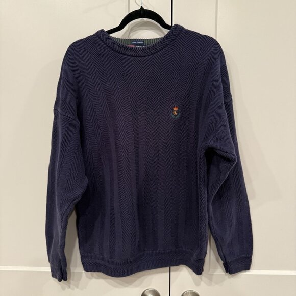 vintage Chaps Ralph Lauren Cotton Sweater Men’s XL Navy Blue Crest Logo - Picture 1 of 6